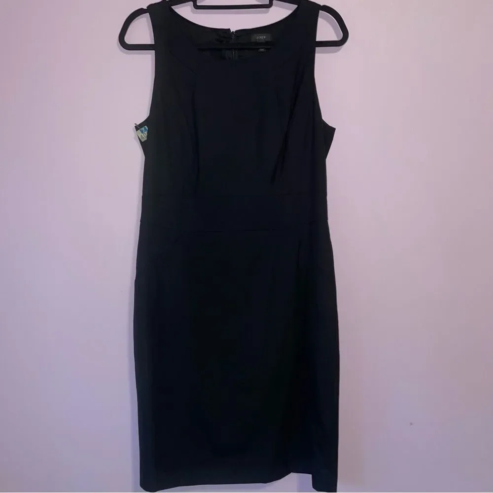 J Crew Size 10 Black Sheath Dress 100% Wool Sleeveless High Neck